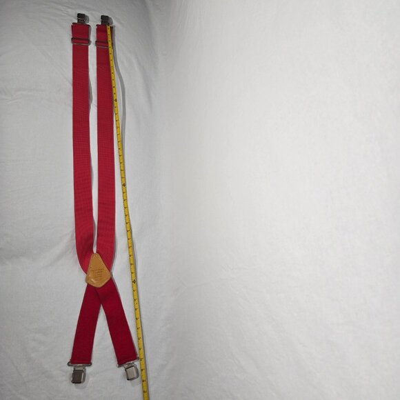 USA Vintage 70's Red CANVAS Straps TOP-GRAIN Leather CLIPS 46" X 2" Suspenders. - Picture 14 of 17
